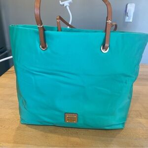 Dooney & Bourke Aqua Tote with Tan Handles